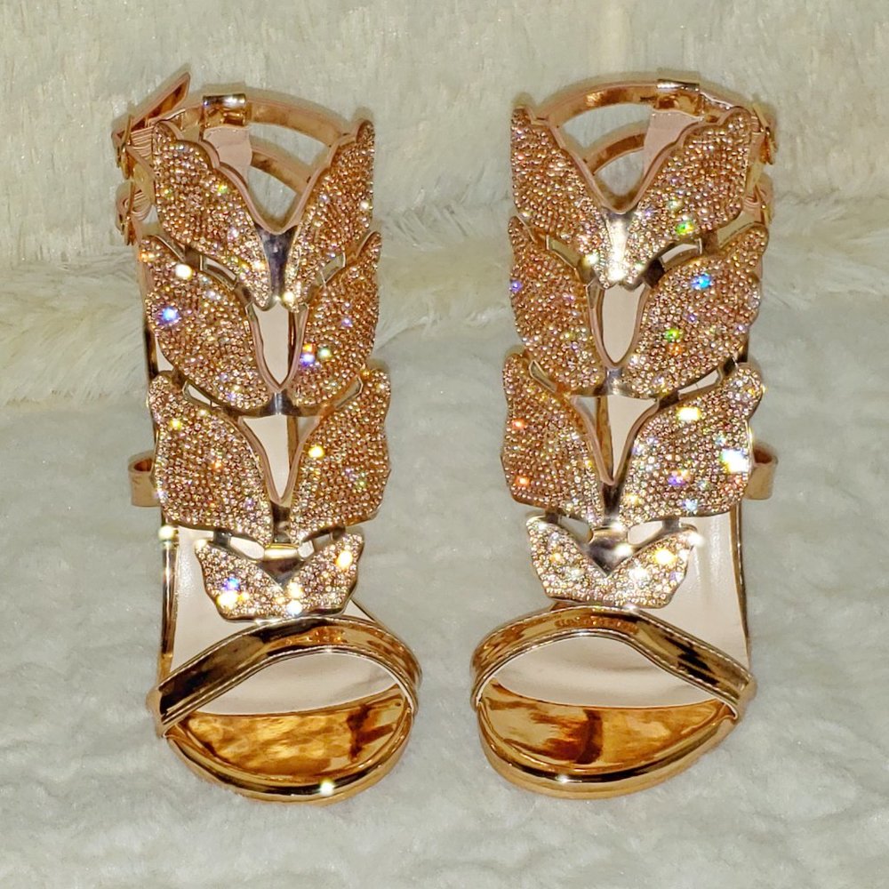 Rose gold fairy wings high heel sandal shoes_9